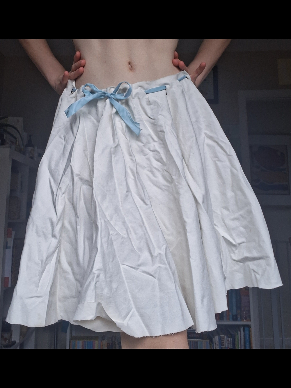 White A-Line Skirt with Pale Blue Ribbon